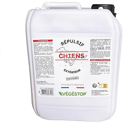 VEGESTOP Répulsif Chiens - Spécial extérieur - 5 L - Dissuasif, déshabituant - Anti-Urine, grattage, excréments, Destruction