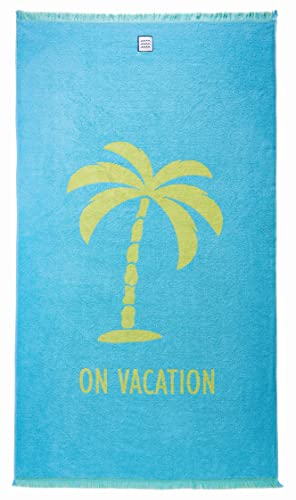 Cottera® Strandhandtuch Vacation, Strandtuch, Hellblau, Grün - XXL 100x180 groß, 100% Baumwolle - Badetuch nachhaltig produziert in Portugal (Hellblau)