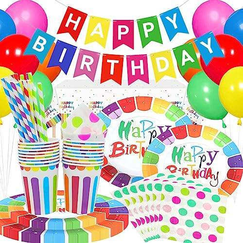 DUGEHO Birthday Party Tableware - Balloon Paper Plates, Tablecloth, Cups, Napkins, Straws for Baby Shower, Wedding Party (16 Guests)