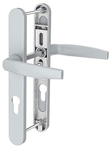 Bricard 788927. Set di maniglie su piastra Emetal. Cavalletto e cavalletto per porta d'ingresso (per cilindro europeo). Laccato Argento.