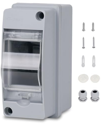 Caja Estanca Exterior Electrica 2 Módulos, IP65 a Prueba de Agua Caja de Distribución de Superficie con Bloque de Terminales Carril DIN y Accesorios, Caja Conexiones Electricas para Jardín o Exteriore