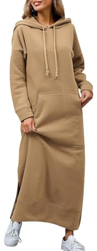 Minetom Femme Sweat à Capuche Longue Hoodie Casual Automne Hiver Chaud Pull Manches Longues Sweat-Shirt Pullover Maxi Robe Sweatshirt A Kaki M