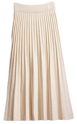 REHJJDFD Jupe plissée mi-longue en tricot pour femme - Automne et hiver - Bleu - Taille haute