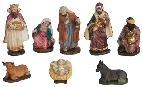 Acan Tradineur - Set 8 Figuras Principales para belén navideño, Resina, Personajes del Nacimiento, Reyes Magos, Pesebre, Navidad, decoración Tradicional, 12 cm.