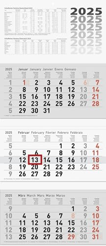 BRUNNEN 3-Monatskalender 2025 | grau, 320×740 mm