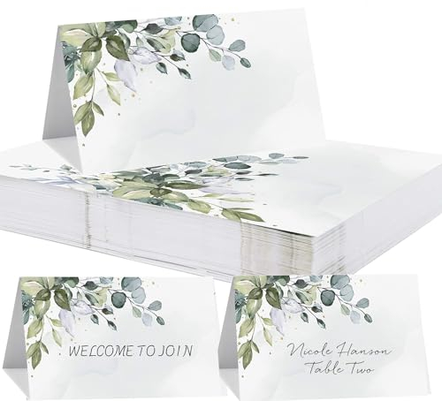 BetterJonny 100 Stück Namenskarten zum Beschriften - Hochzeit Tischkarten mit Elegantes Design für Konfirmation, Kommunion, Taufe, Feier (90*100mm)