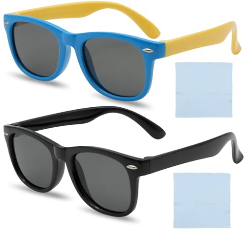ZYKORT 2 Stücke Sonnenbrille für Kinder, Polarisierte Kindersonnenbrille, Kinder Sonnenbrille mit Brillengestell aus Silikon, UV400 Sonnenbrille für Mädchen und Jungen Alter 3-12 Jahre