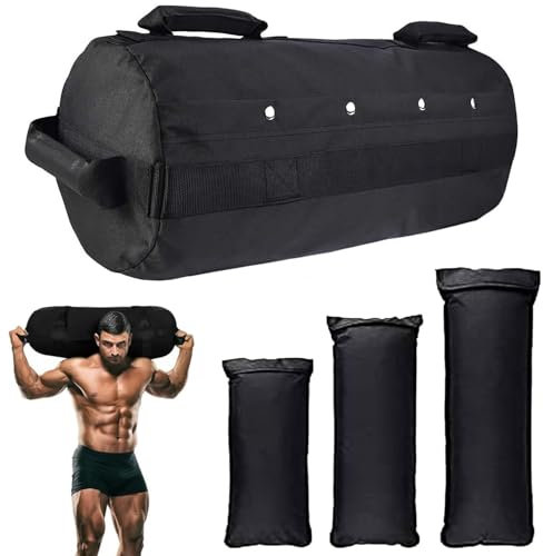 Favuit Sandsack, Gewichtssack für Fitness Krafttraining Verstellbar Sandbag mit 3 Innentaschen Core Power Bag Sandsäcke Trainingssandsack für Functional Training Krafttrainingsübungen