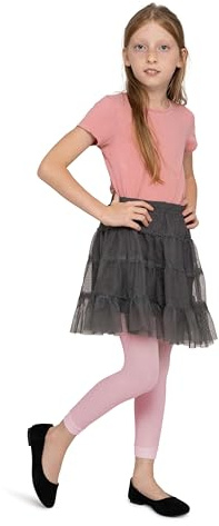 LORES Leggings de 7/8 de Largo para niñas Pantalones Elegantes sin pies a la Moda para niños Deportivos Ballet Yoga Gimnasia Falda Vestido Alice, Rosa 122/128 cm (7/8 años)