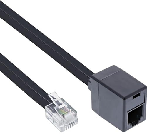 TECHZOCO Cable extensor teléfono RJ11, Alargador cable teléfono Modular 6P4C, cable Western RJ11, prolongador Teléfono Fax Módem Router DSL VDSL ISDN Internet, 6P4C, Negro, 10 Metros