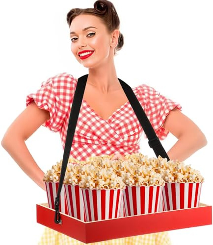 2 Pack Wooden Snack Trays with Strap,15.7 x 11.8 x 2.2 Inch Red Snack Tray, Movie Snack Trays,Snack and Beverage Carrier Party Tray Snack for 20's Theme Costume Accessory Prop Adult Carnival