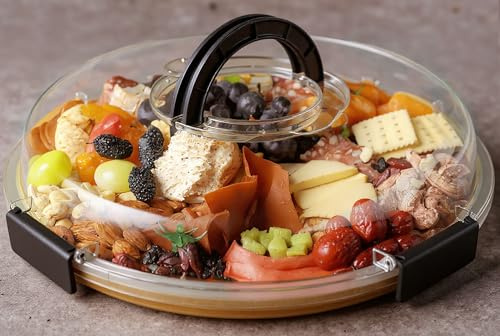 Renmxj Charcuterie Board with Clear Lid, Picnic Portable Cheese Board Charcuterie Boxes, Meat Fruit Serving Tray Platter, House Warming Gifts New Home, Gifts for Women (Black, 5 Compartments)