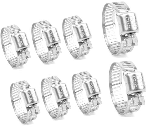Hose Clips Stainless Steel 8PCS 13-20mm Clips Assorted Hose Clamps Adjustable Hose Pipe Clips Worm Drive Small for Securing Hose Connections Home Gas Pipe Flexible Hose Pipe Tube
