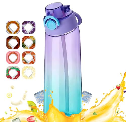 Air Gourde Bouteille Aromatisée 900ml Avec 8 Stochastique Pods de Gout Gourde Aromatisée, Air Bouteille d'eau Parfumée, Bouteille Sport Parfumée, Sans BPA, Idéal pour le Fitness(Violet Bleu )