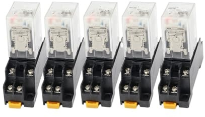 Lot de 5 petits relais électromagnétiques DC/AC 12 V 24 V 110 V 220 V bobine à usage général micro relais 8 broches avec prise(AC,12V)