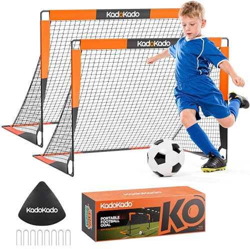 KADOKADO Fußballtore Kinder 120x90cm mit Tragetaschen, Fussballtore für Garten Outdoor, Pop-Up Tore mit Fiberglasstangen (G200D)