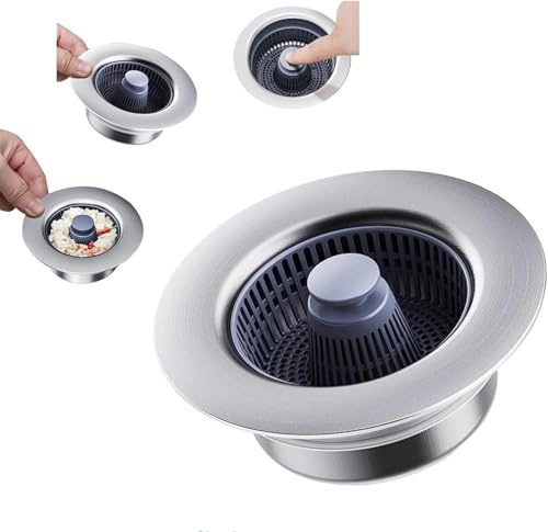 Filtro di scarico da cucina e tappo di scarico, 3 in 1 pop-up in acciaio inox, tappo di scarico da cucina con cestino anti-intasamento, tappo di scarico pop-up universale, drenaggio, serbatoio