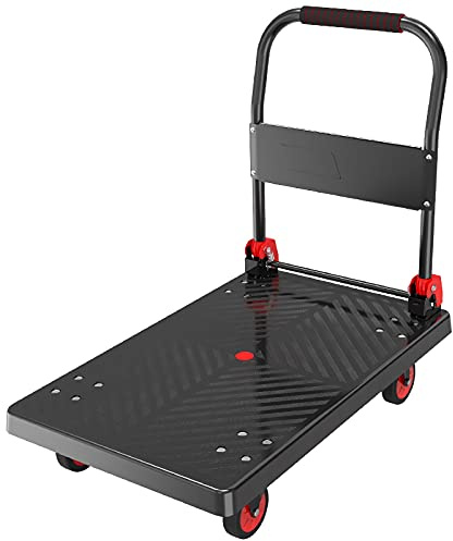 Folding Hand Truck Platform Cart with 4 Wheels, Metal Handle, Quiet Transport Trolley for Household & Express Moving, Portable Push Cart (Size: 73-tpr4)
