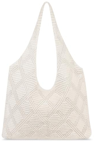 MOFASVIGI Crochet Mesh Tote Bag, Foldable Retro Hollow Beach Tote Bag Women | lightweight Summer Tot Shoulder bag Travel Shopping Handbag with Holiday, Daily Casual, Work, Shopping, Travel