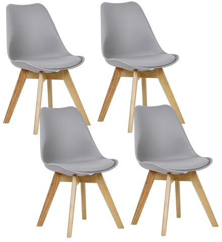 WOLTU Esszimmerstühle 4er Set, Skandinavische Küchenstühle Retro Design, Sitzfläche aus Kunstleder, mit Massivholz Beinen, bis 150 kg belastbar, Grau