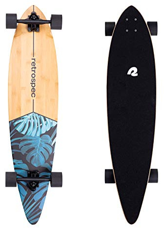 Retrospec Zed Pintail Longboard Skateboard Complete Cruiser | Bamboo & Canadian Maple Wood Cruiser w/Reverse Kingpin Trucks for Commuting, Cruising, Carving & Downhill Riding