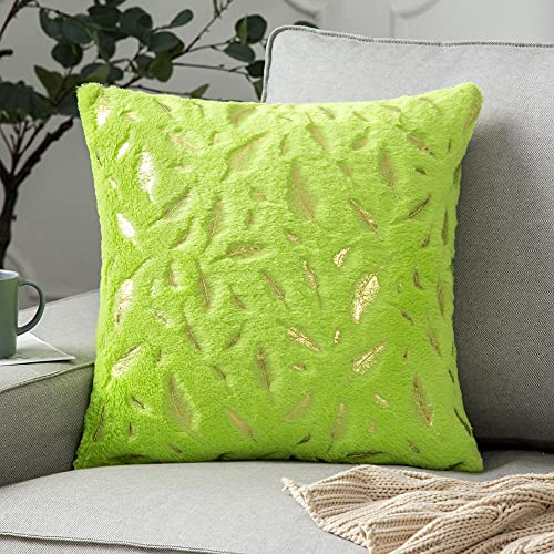 Bestenrose 2er Set Kissenbezug Plüsch Dekokissen Bezug Gold Feder Kuschelkissen Flauschig Kissenhülle Sofakissen Zierkissen für Couch Sofa Schlafzimmer Home Bett Büro Deko (40x40cm, Apfelgrün)