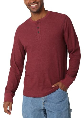 Wrangler Authentics Langarm Waffel Henley Maglietta a Maniche Lunghe Senza Collo, Cabernet, L Uomo