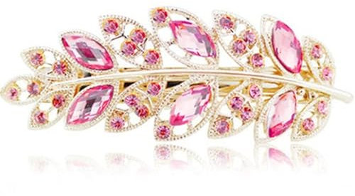 GOOMBIRA 1 Pezzo di Bellezza delle Donne della Clip di Capelli di Modo Creativo Foglia di Cristallo della Lega del Rhinestone della Forcella della Forcella Accessori per Capelli Coreani-Rosa Rossa