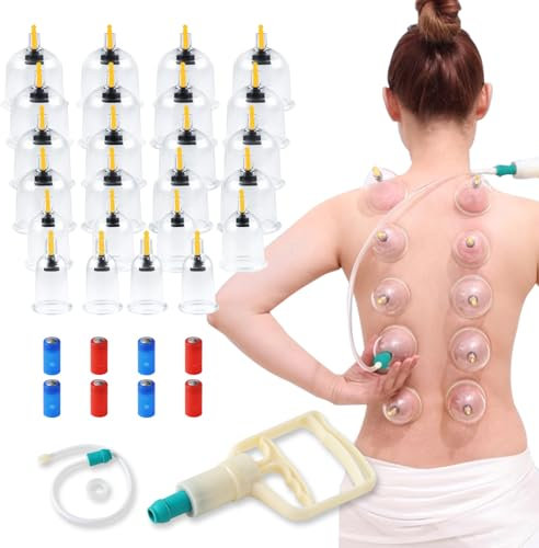 BASVII 24 Pezzi di Ventose con Pompa a Vuoto, Dispositivo di Coppettazione ABS, set di Ventose con 8 Magneti per Braccia, Spalle, Collo, per Alleviare l'affaticamento Muscolare