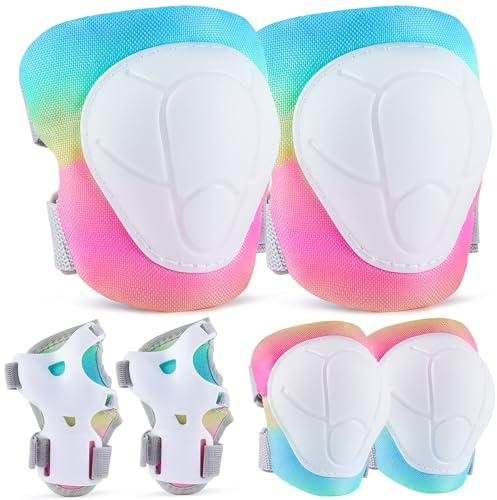 MHJY Genouillère Enfant Protection Roller Velo Fille Coudières Protège-Poignets Garçons Protege Genoux 7 en 1 pour Velo Skateboard Trotinette Patinage 3-8 Ans