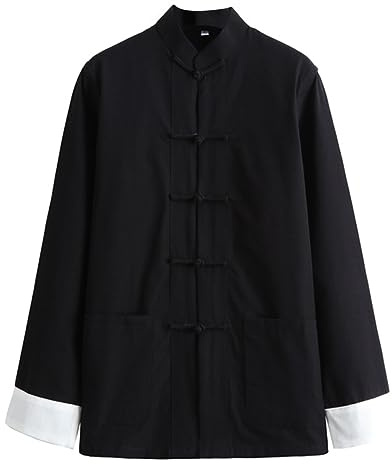 GVILTY Abbigliamento Giacca Kung Fu - Abito da Uomo Tang Abbigliamento Tradizionale Cinese Cotone E Lino Uniforme Tai Chi Cappotto a Maniche Lunghe Top Qi Gong Panni per black-4XL