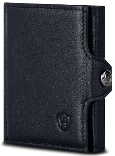 VON HEESEN Slim Wallet mit XL Münzfach & RFID-Schutz - Mini Geldbörse Herren & Damen - Kartenetui Kreditkartenetui - Portmonee Geldbeutel Portemonnaie klein Schwarz