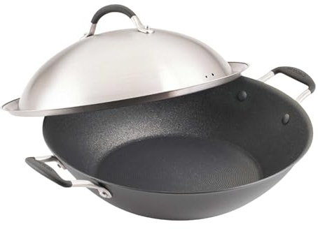 Circulon A1 Series w/ScratchDefense Nonstick Induction Wok with Lid, 14-Inch, Wok Pan with Lid, Graphite