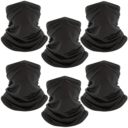 6 Pack Neck Gaiter Face Mask: Scarf Gator Breathable Balaclava Cooling Cover Masks for Men Women (Black)