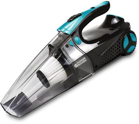 Aspirateur de voiture avec compresseur KS VCP30 pour aspiration et gonflage, collecteur de poussière transparent de 600 ml, vitesse de gonflage 18 l/min, pression maximale 150 psi, manomètre, filtre H