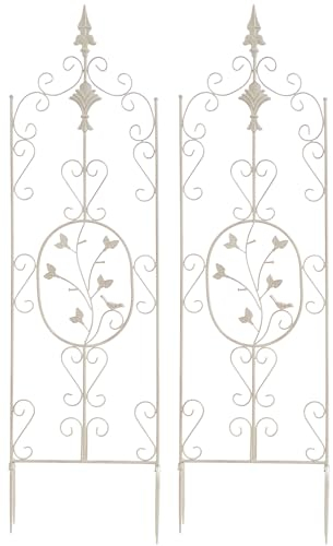CLP Jeu de 2 treillages Burgus en Fer I Support pour Plantes grimpantes de Style Rustique, Couleur:crème Antique