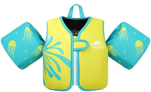 Gogokids Kinder Schwimmweste mit Schwimmärmeln, Kleinkinder Schwimmjacke mit Armbändern Jung Mädchen Schwimmhilfe Auftrieb für 3-6 Jahre/19-30 KG für Pool, Schwimmunterricht, Schwim und Wasserpark