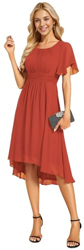 Ever-Pretty Vestido de gasa para mujer, cuello redondo, cintura plisada, manga corta, invitada de boda 02053