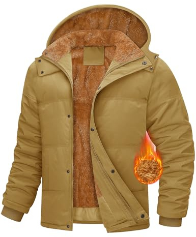 Yuson Girl Abrigo Hombre Invierno Parka Forro Polar Cálido Chaqueta con Cremallera Gruesa Termal Cazadora Abrigos Desmontable Prueba de Viento Acolchado de Algodón Abrigo con Capucha