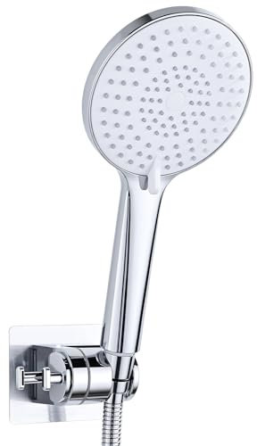 YEAUPE PRO Soffione Doccia Alta Pressione Con Tubo 1.6M e Supporto, Anticalcare 3 Tipi Di Getto, Grande, Risparmio Idrico, Cromo