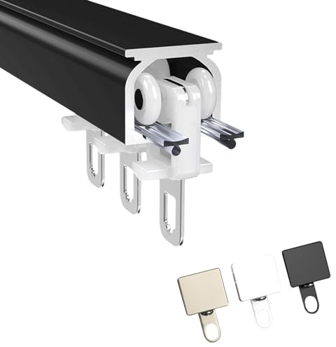 BVDHASDBT Kit de riel de techo con ganchos, riel de cortina de montaje en pared, funciona con ojales y sistema de riel de cortina plisado para montaje en techo o pared (negro, 150 cm)