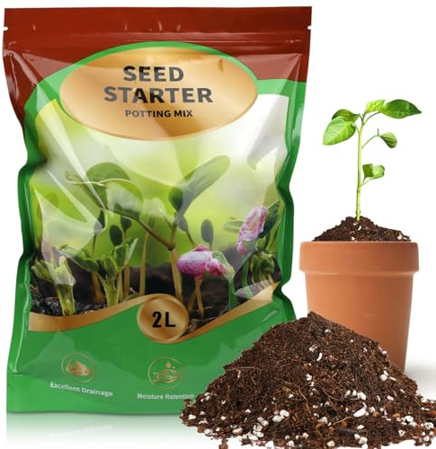 GOTVUGE Seed Starter Potting Soil Mix, Seed Starting Mix for Germination and Growth, Loamy Compost Well-Drainaged Soil Fit for Vegetable, Flower, houseplant (2L)