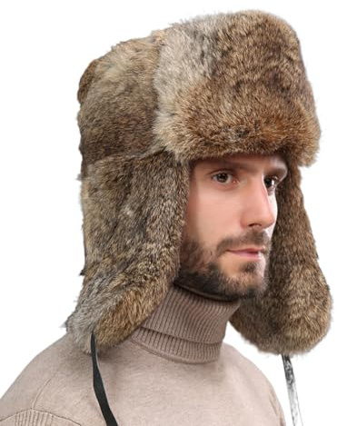 YEKEYI - Cappello Trapper Invernale, Cappello Russo in Pelliccia per Uomo e Donna con Finta Pelliccia di Coniglio, Cappello Aviatore con Paraorecchie Antivento, 01-kaki, Taglia unica