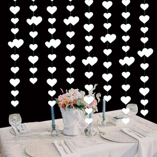 52Ft Hochzeit Deko Girlande, 4 Stück Herz Papier Hängende Girlande, Streamer Doppeltes Herz, Geburtstagsgirlande Deko für Hochzeit Party Valentinstag Geburtstag (Weiß)