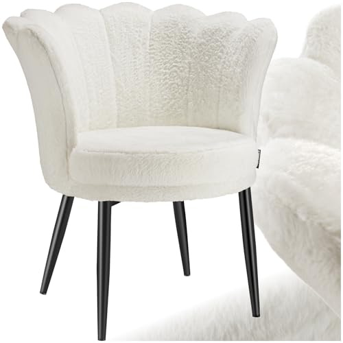 tectake® Sillón Tapizado con Acolchado Grueso, Butaca Salón con Respaldo Curvado en Forma de Flor, Sillón de Lectura con Patas de Acero, Tapas Antideslizantes, Silla Oficina - Terciopelo, Crema/Negro