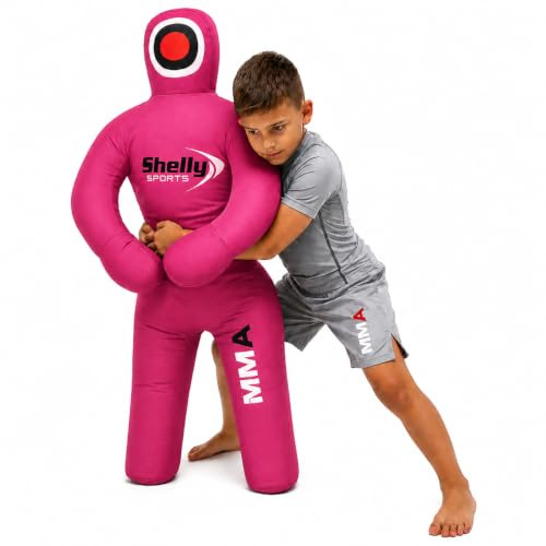 Shelly MMA Brottningsdummy för barn BJJ boxningssäck brottningskompisar brasiliansk JIU Jitsu stående position dummy kampsport boxning karate träningsdummies (47 tum/4 fot) OFYLLD (rosa)