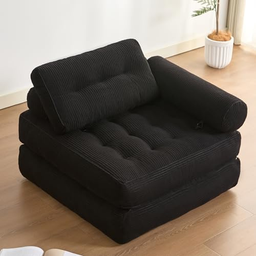 Litbird Foldable SofaBed – Bean Bag Couch, Boneless Folding Sofas with Adjustable Armrest, Floor Lounge Sofa, Guest Bed for Small Spaces, Lounge Seat for Bedroom & Living Room, Black