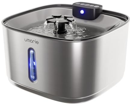 Umarie Fuente para Gatos Sin Cable, Acero Inoxidable, con Sensor de Movimiento - 3,2L Ultra Silenciosa (25 dB) Bebedero Gatos y Perros pequeños, Inalambrico, Batería Recargable 4000 mAh