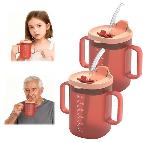 ZMCVOE Gobelet À Eau Personnes Âgées, Lot de 2 Gobelet Anti-Déversement pour Personnes Âgées, 350Ml Tasse d'aide à la consommation d'eau pour adultes, Pour personnes âgées,enfant,femmes Enceintes