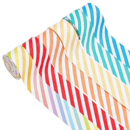 FINGERINSPIRE Cinta al bies de doble pliegue a rayas de 12 m, 6 colores, 21,5 mm de ancho, cinta para costura, manualidades, cinta de algodón, accesorios de ropa para ropa, decoración de bolsas de